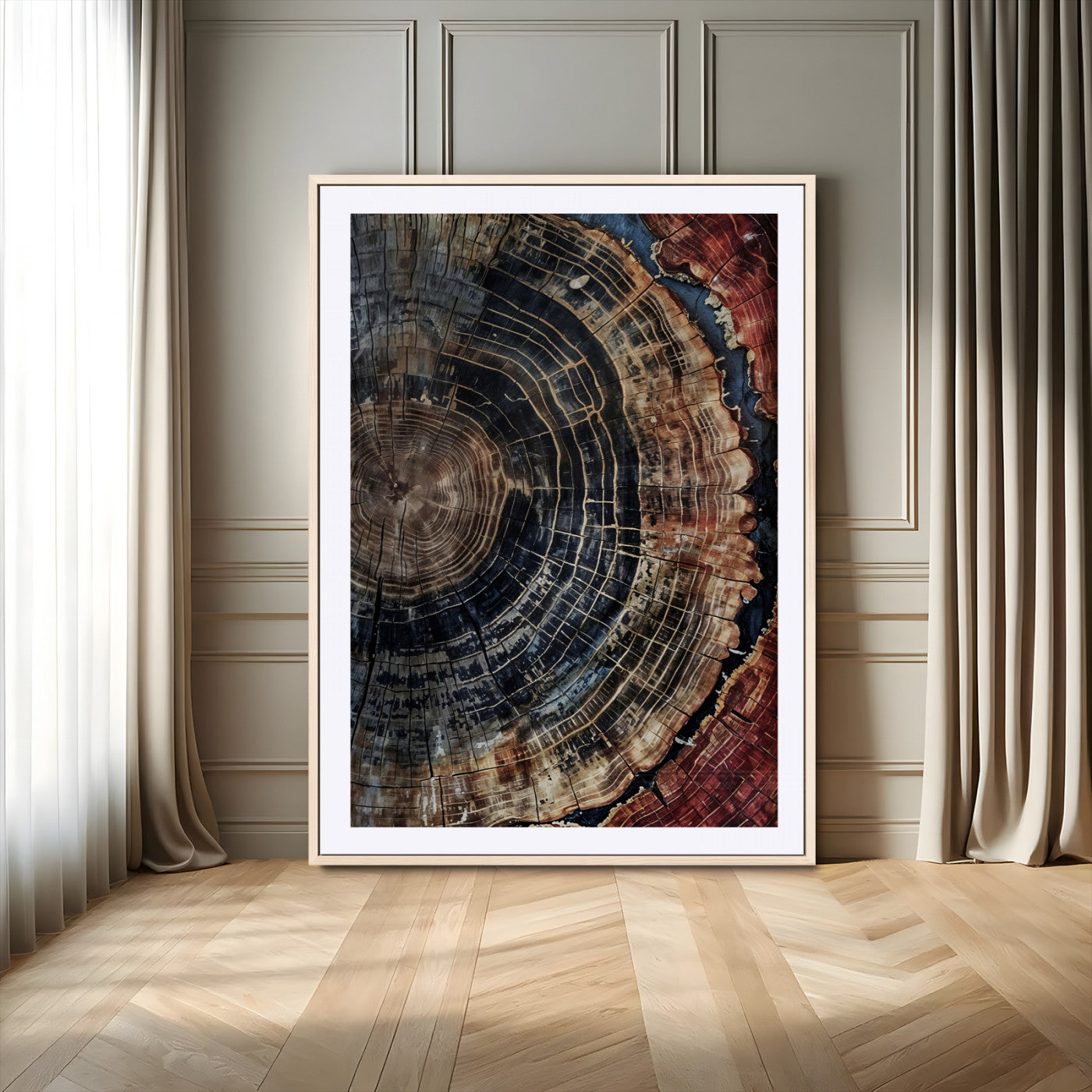 Tree Rings Wall Art Canvas Print – Framed Rustic Wood Scene