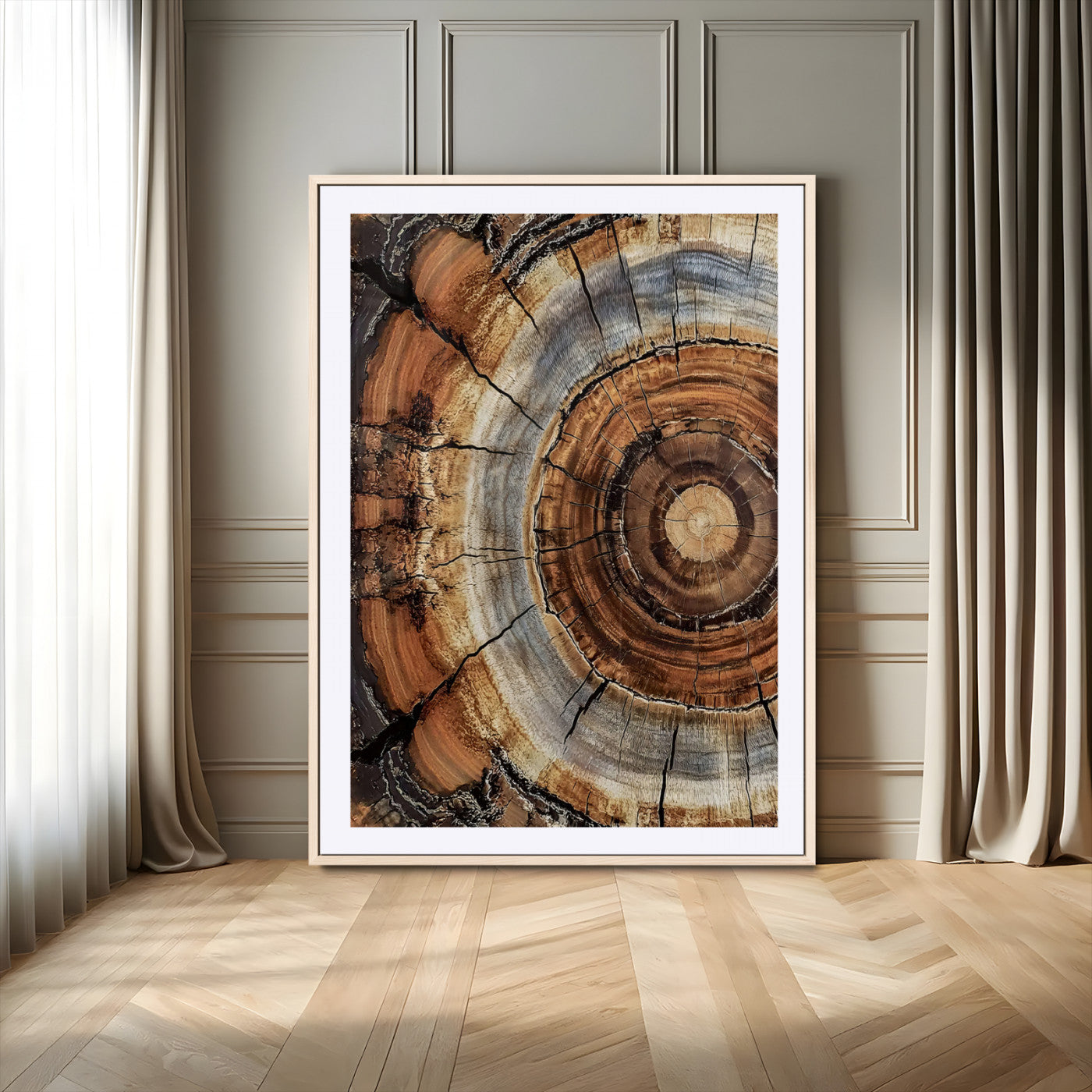 Tree Rings Wall Art Canvas Print – Rustic Wood Texture
