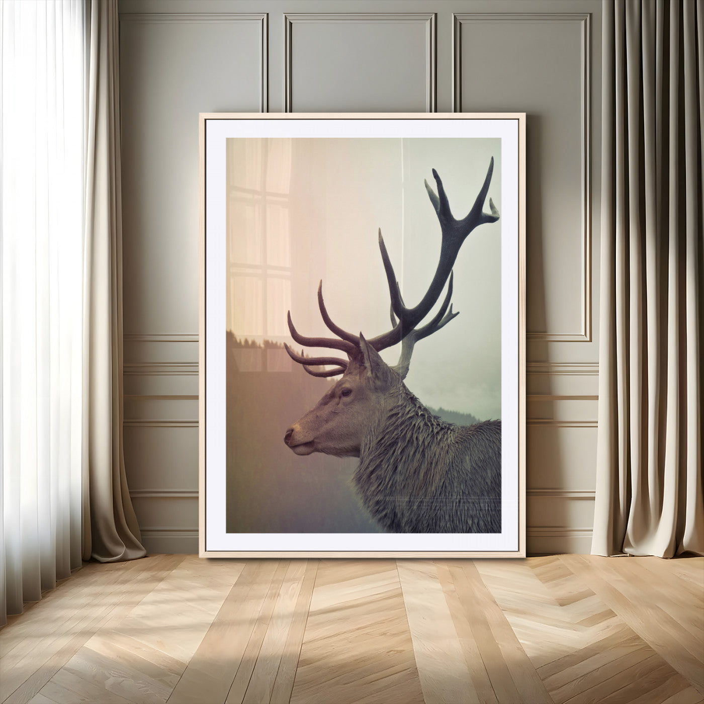 Deer Canvas Wall Art Print – Framed Woodland Animal Rustic