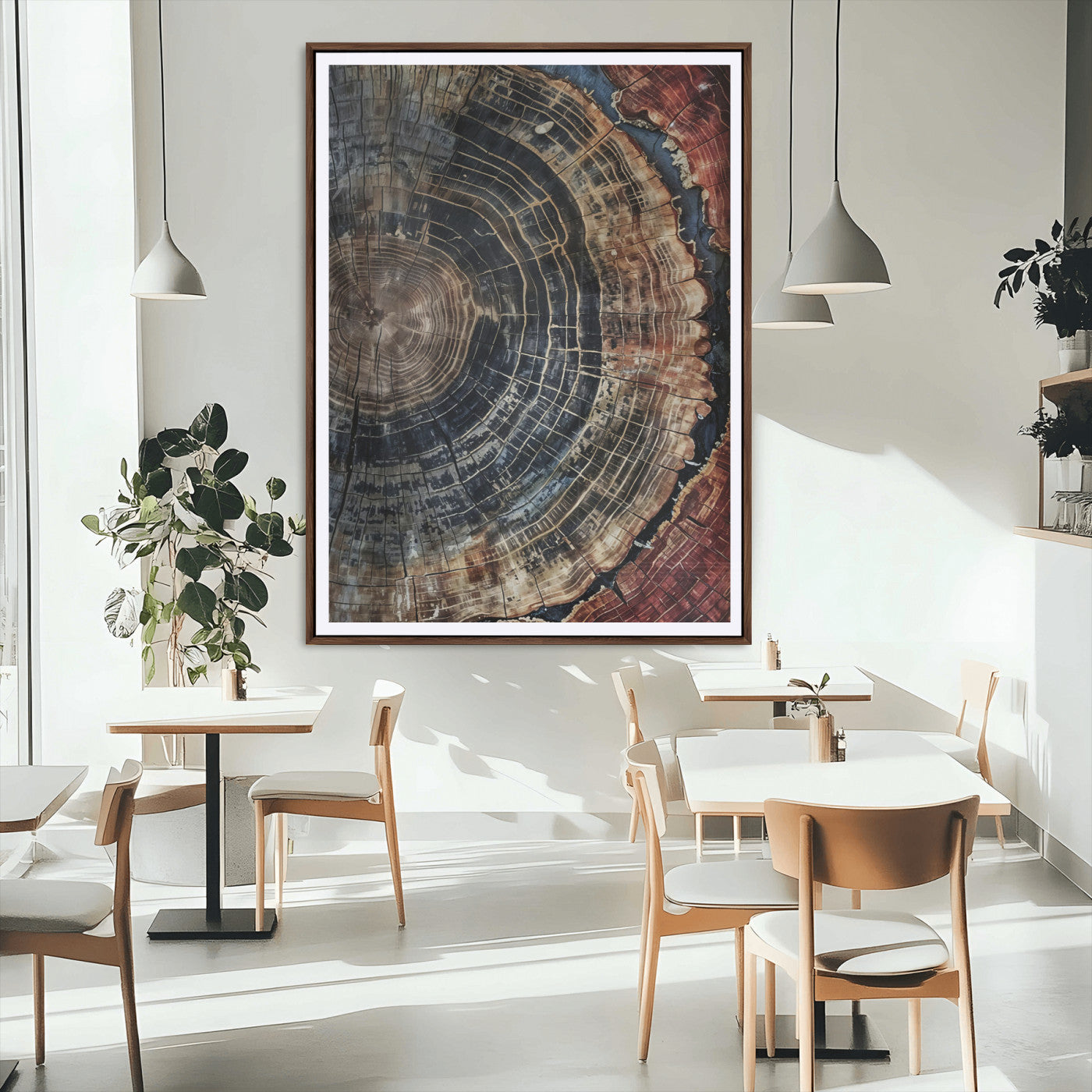 Tree Rings Wall Art Canvas Print – Framed Rustic Wood Scene