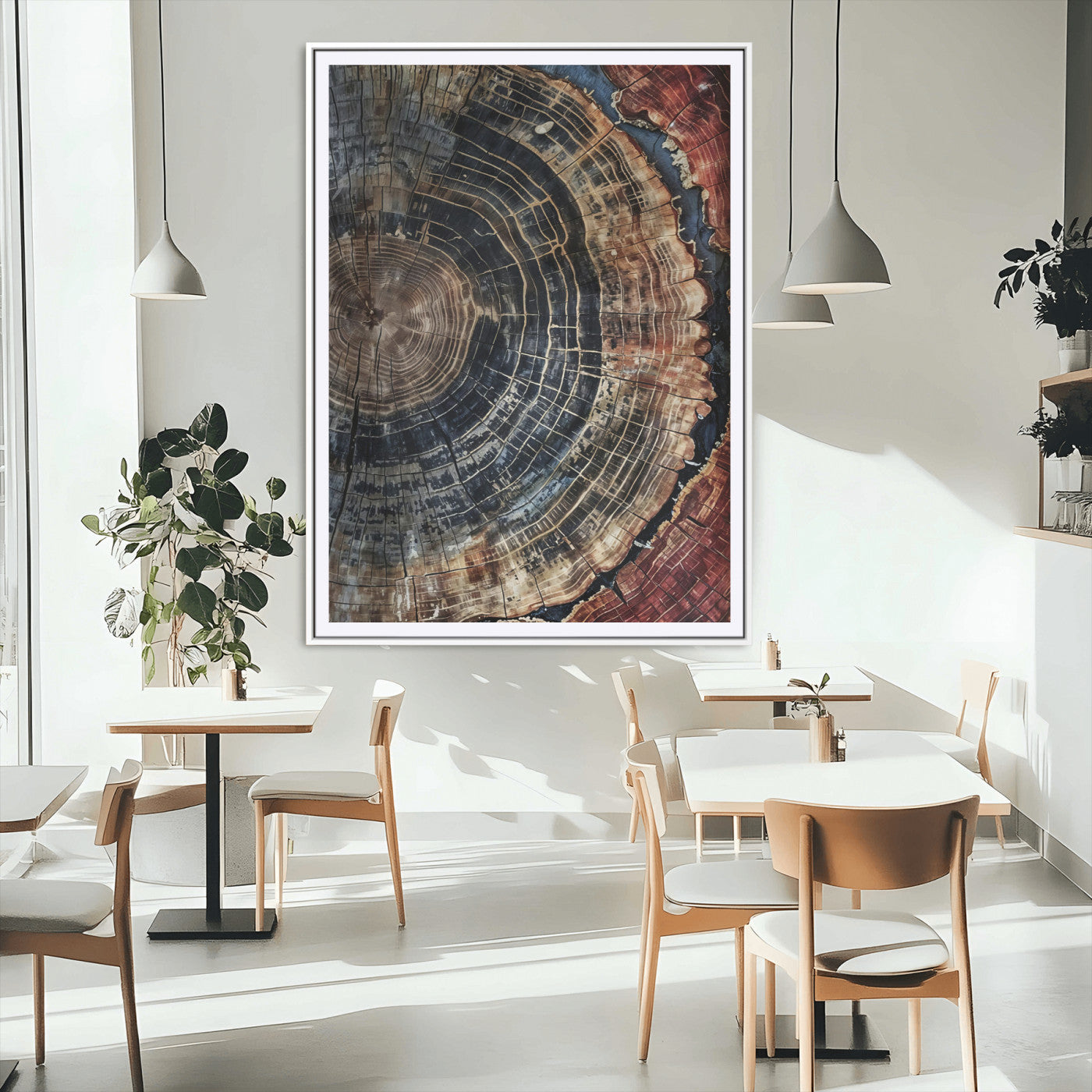 Tree Rings Wall Art Canvas Print – Framed Rustic Wood Scene
