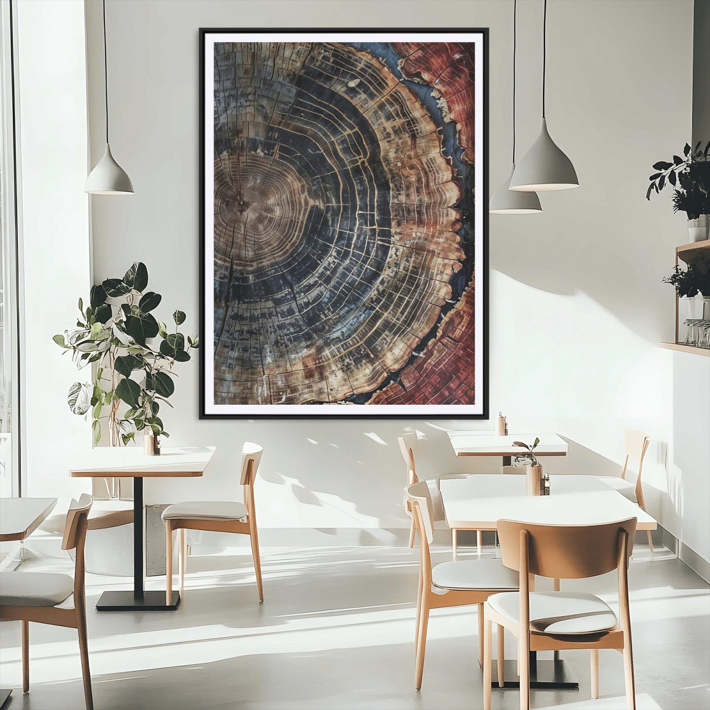 Tree Rings Wall Art Canvas Print – Framed Rustic Wood Scene
