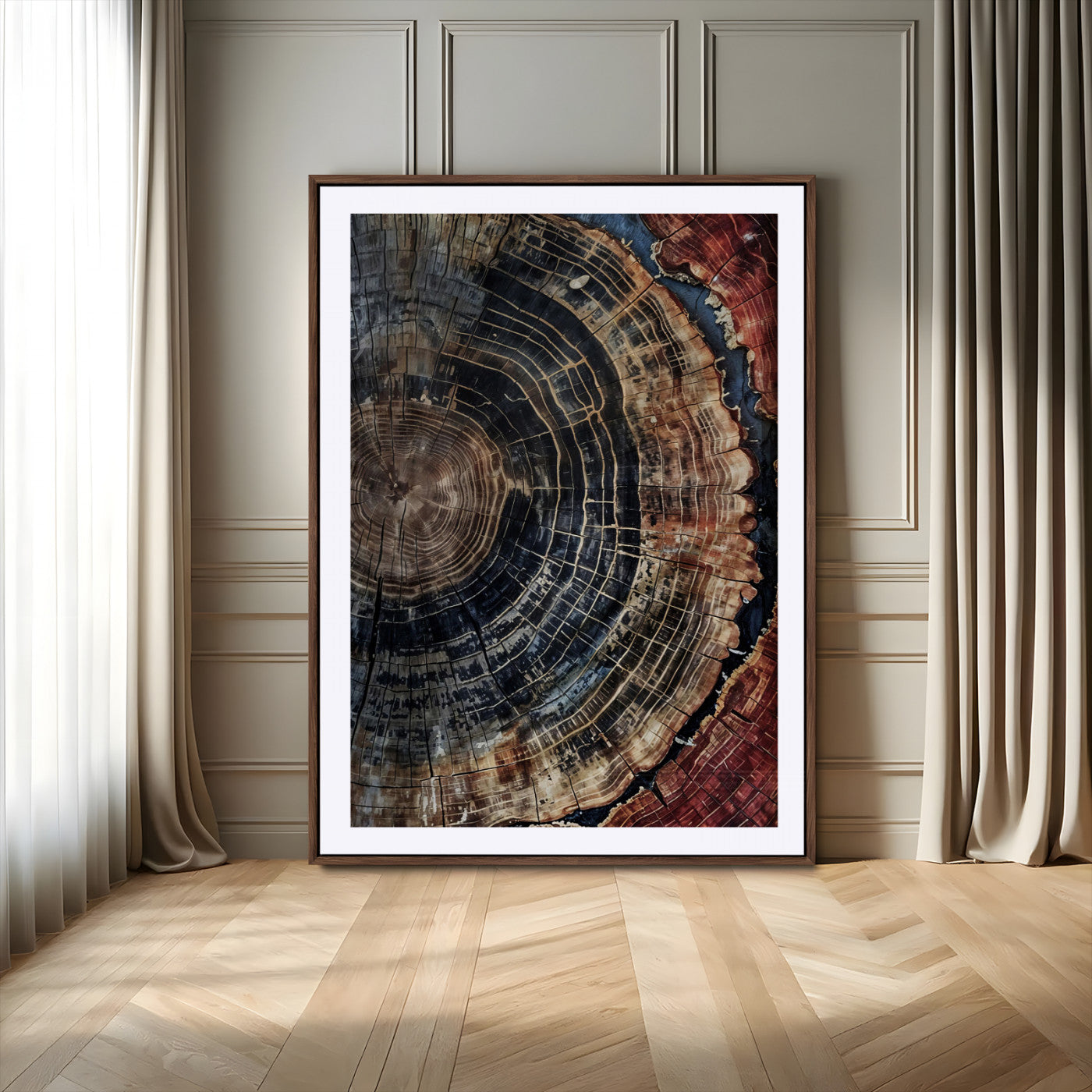 Tree Rings Wall Art Canvas Print – Framed Rustic Wood Scene