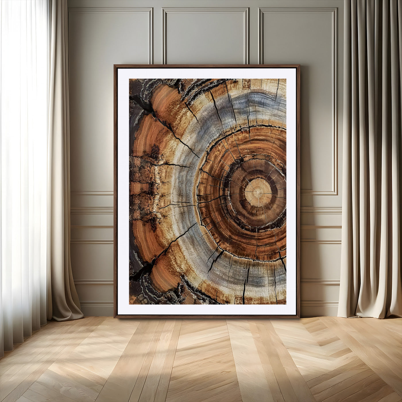 Tree Rings Wall Art Canvas Print – Rustic Wood Texture
