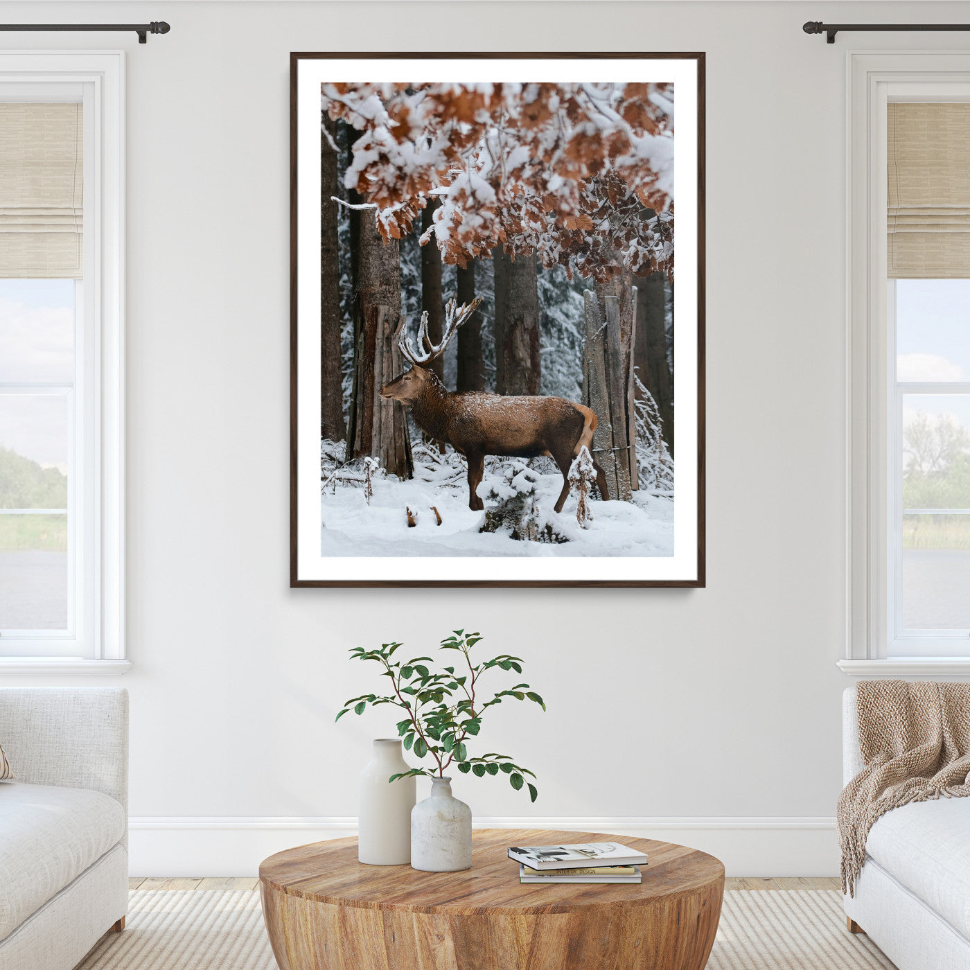 Winter Deer Landscape Wall Art Canvas Print – Serene Snowy