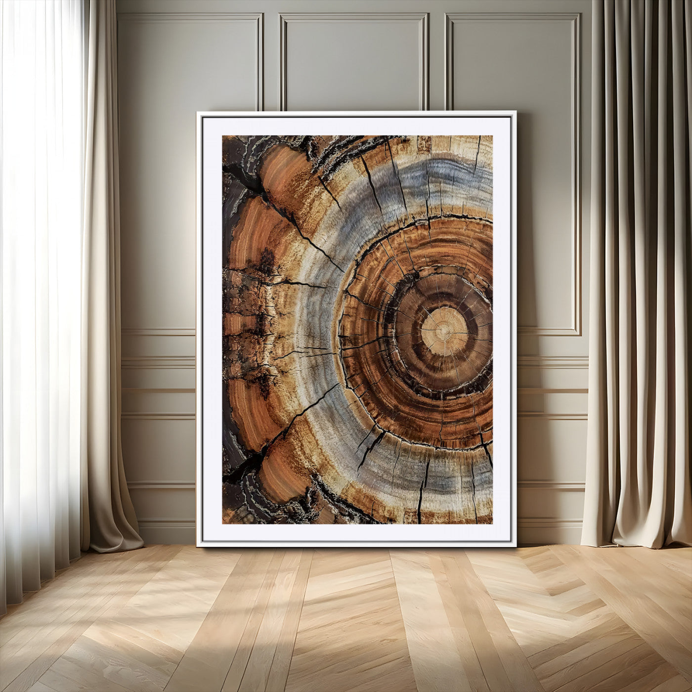 Tree Rings Wall Art Canvas Print – Rustic Wood Texture