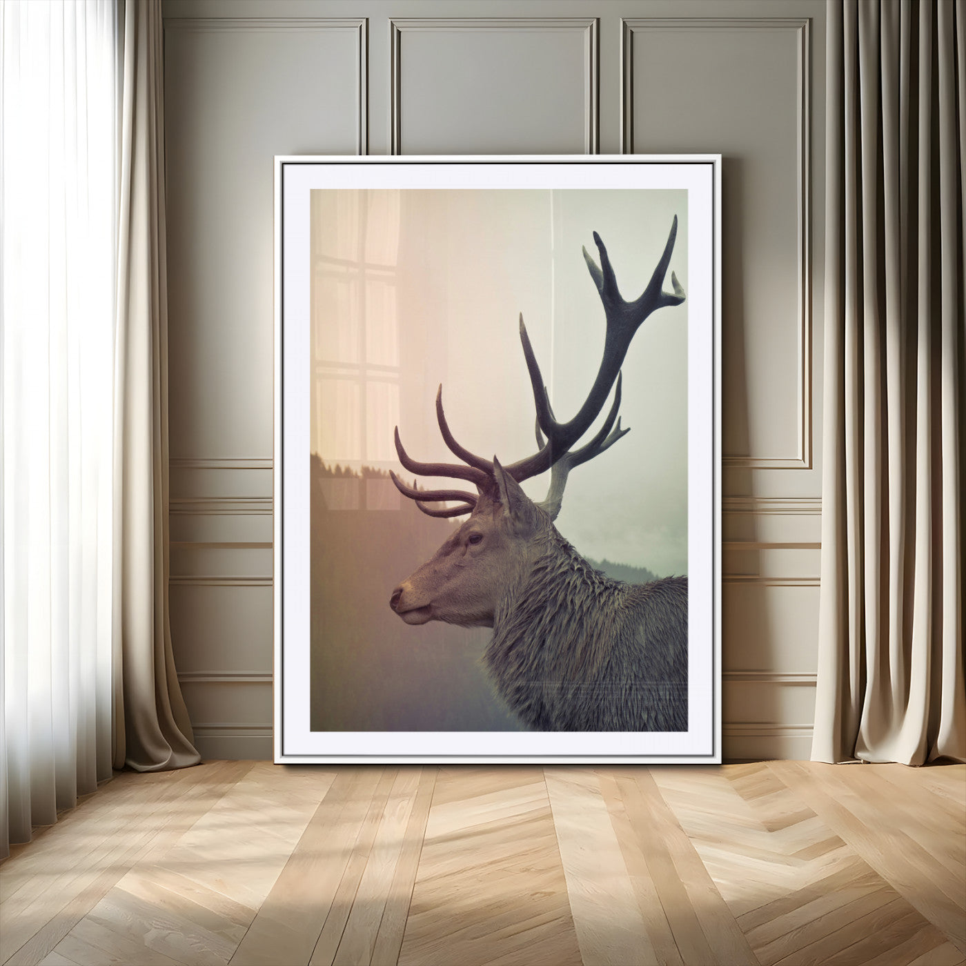 Deer Canvas Wall Art Print – Framed Woodland Animal Rustic
