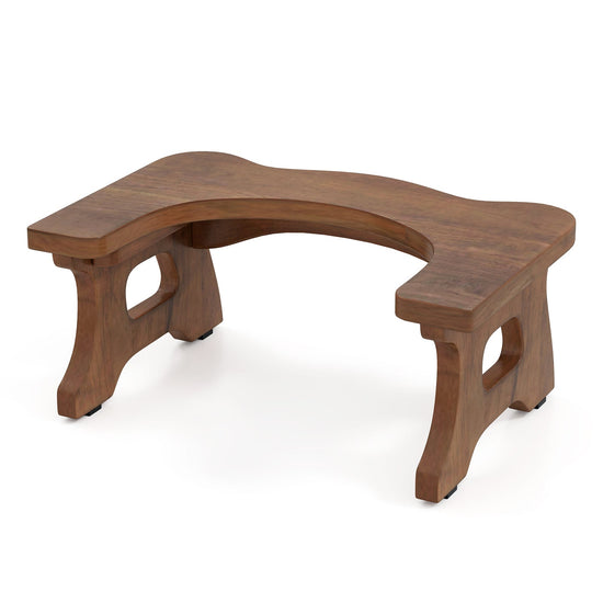 7 Inch Teak Wood Toilet Stool with Non-slip Foot Pads for Bathroom