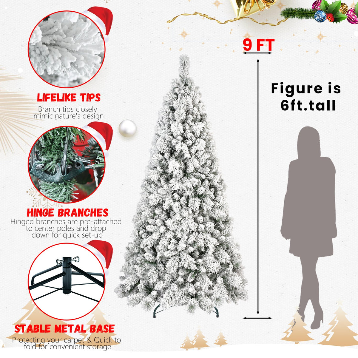 7FT Flocked Christmas Tree with 1060 Tips
