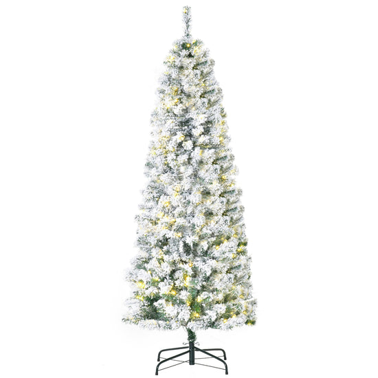 HOMCOM 6ft Pre-Lit Snow-Flocked Slim Douglas Fir Christmas Tree