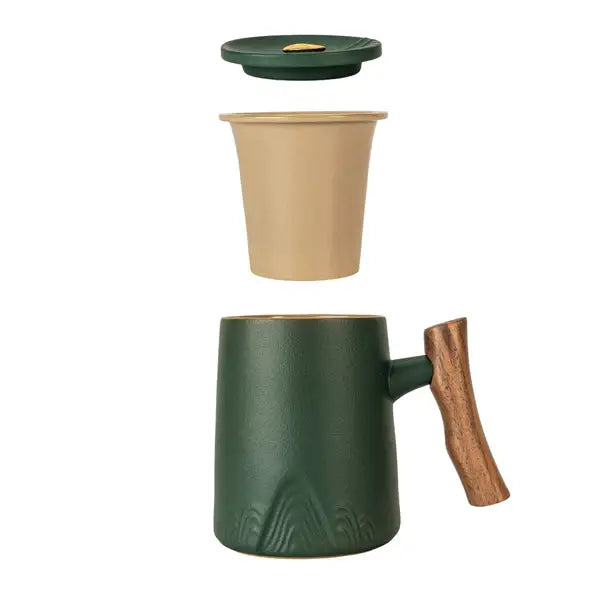 Porcelain Mug with Infuser & Wood Lid – 12 fl.oz. Japanese-Inspired Tea Cup