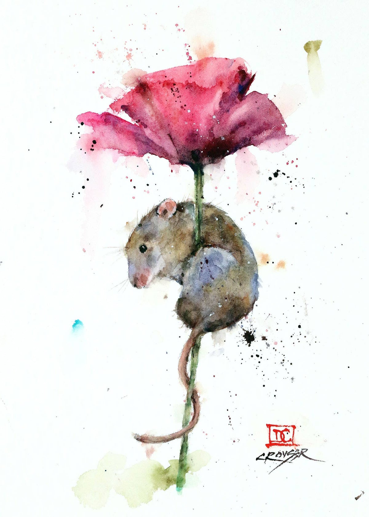 5 x 7" Greeting Card  'MOUSE & FLOWER'