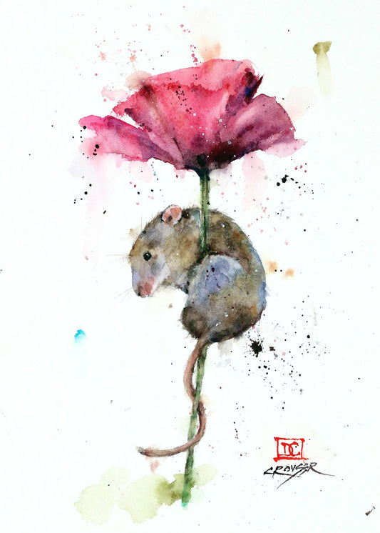5 x 7" Greeting Card  'MOUSE & FLOWER'