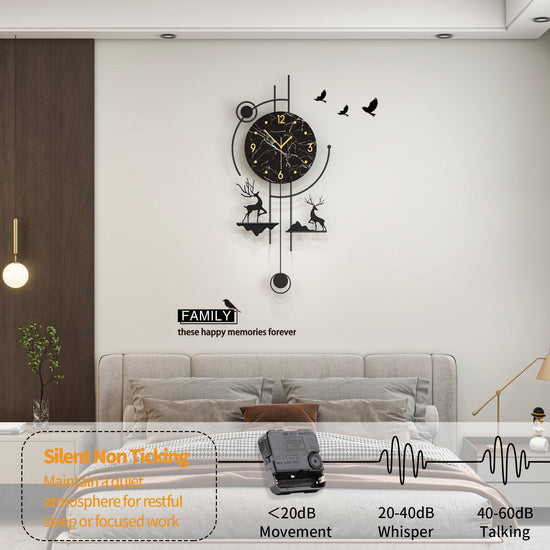 Modern Deer Wall Clock Metal Decorative Living Room Decor