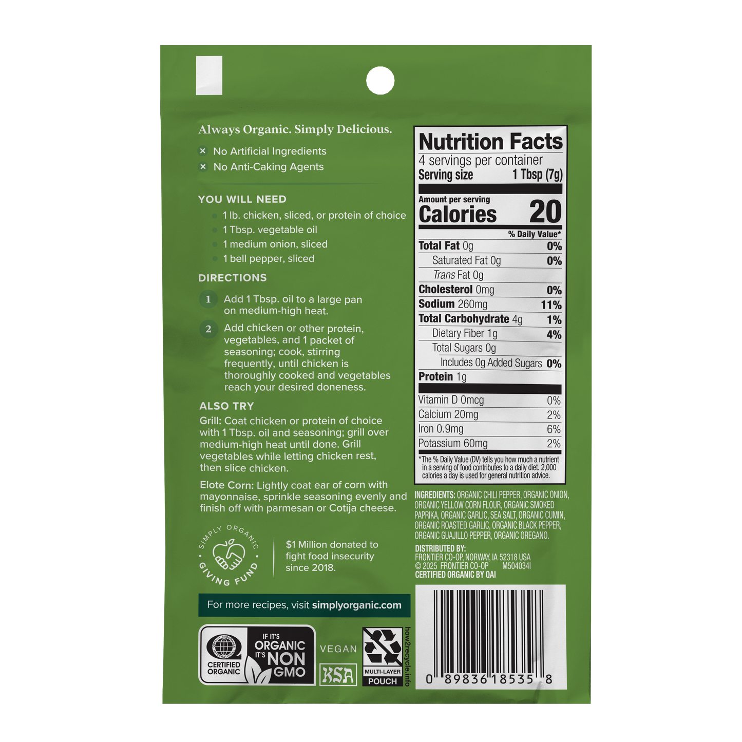 Fajita Seasoning Mix, Certified Organic, Gluten-Free, 1 Oz