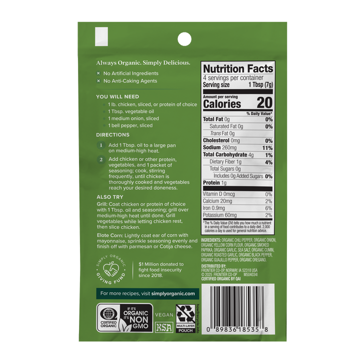 Fajita Seasoning Mix, Certified Organic, Gluten-Free, 1 Oz