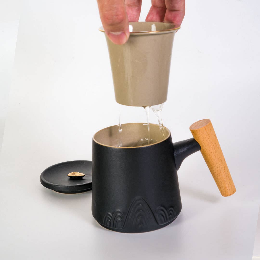 8oz Tea Mugs with Lid and Infuser for Loose Leaf Tea Mountain Range Black