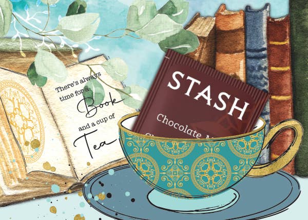TEA GREETING Card with REAL TEA BAG - Time for a Book & Tea
