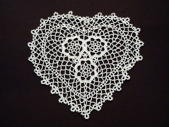 Fennco Styles Handmade All-Over Tatted Lace Doilies, 10-inch Heart Shaped, White Color, Set of 4