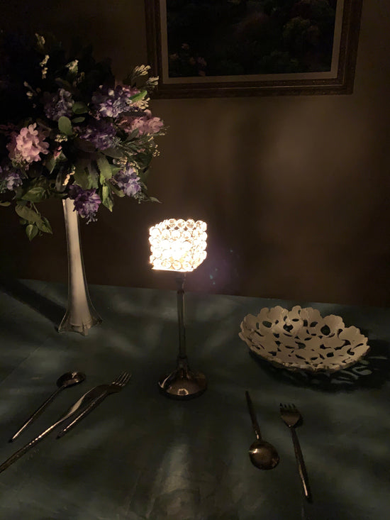 Vibhsa Hurricane Crystal Candle Holder | Square, 10", Tealight Centerpiece