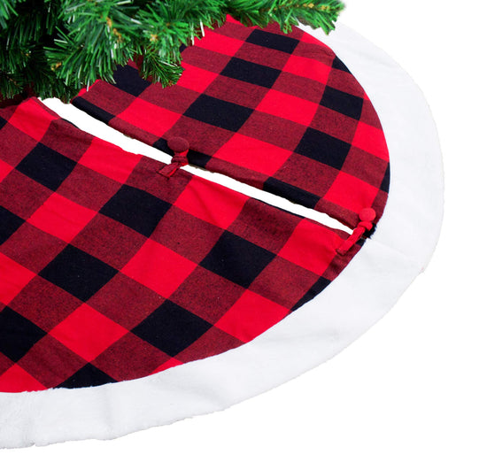 Fennco Styles Red & Black Buffalo Plaid Christmas Tree Skirt 53" Round - Holiday Tree Skirt for Home, Christmas Tree, Winter Festivals, Office, School Décor