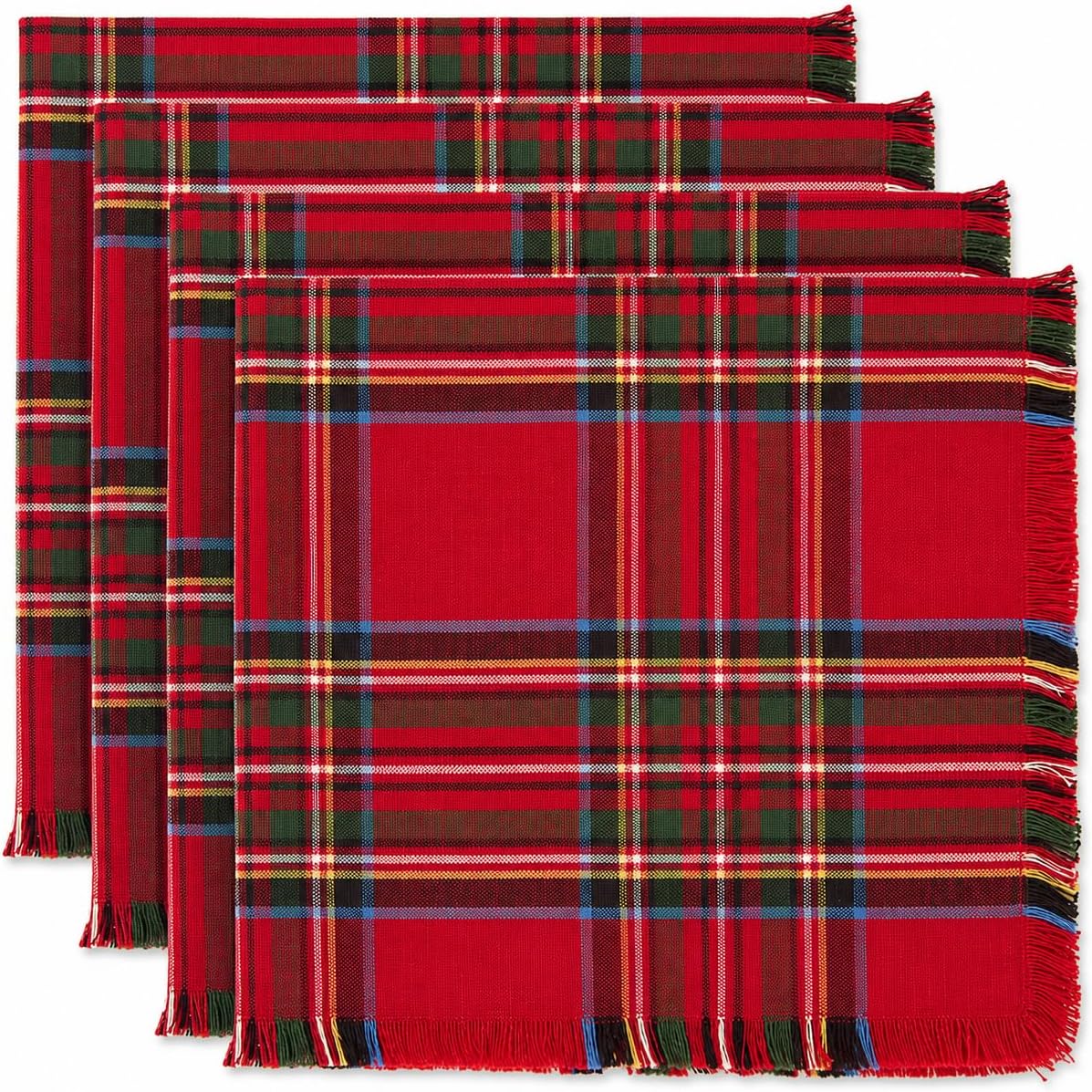 Christmas Tartan Cloth Napkins with Fringe 20" X 20", Set of 4 — decorative tabletop piece for home entertaining