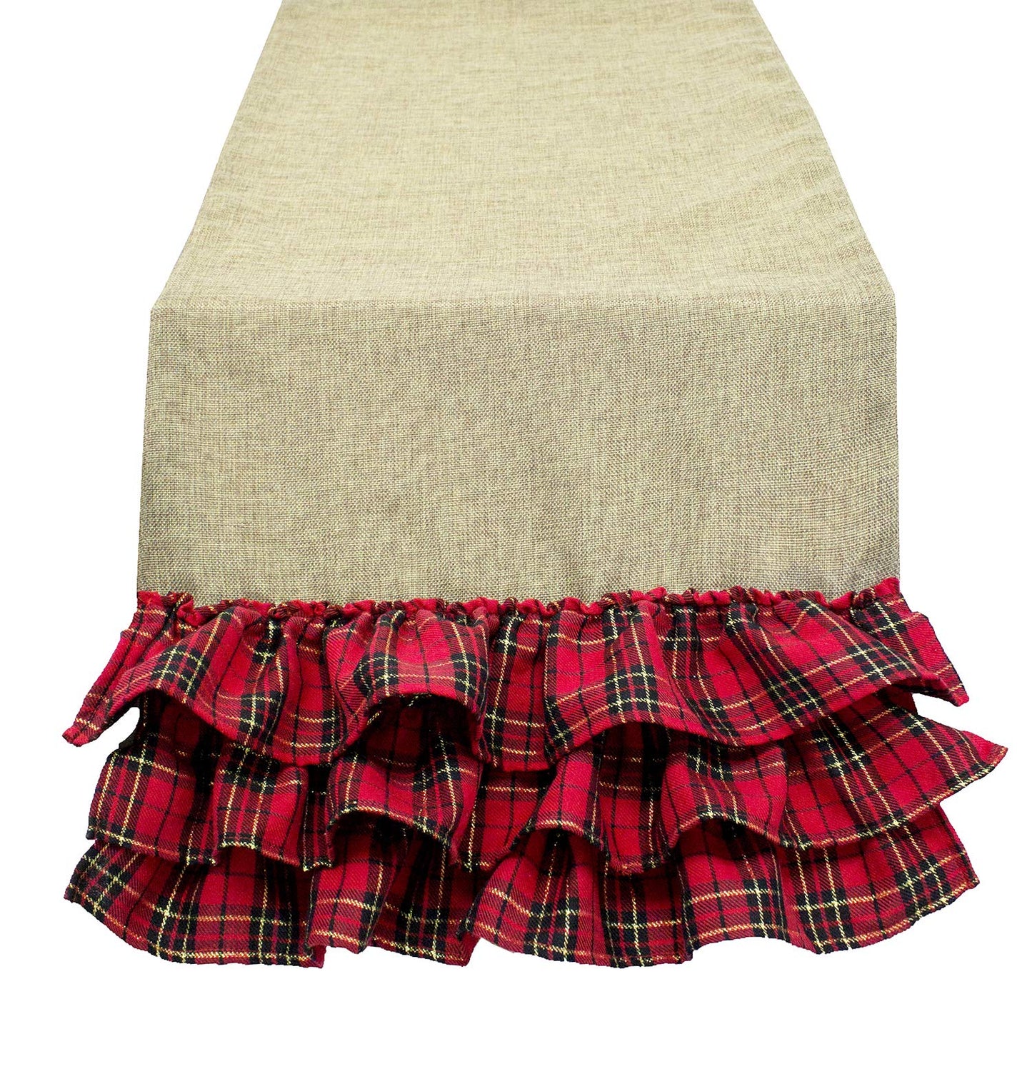 Fennco Styles Holiday Deer Tartan Plaid Ruffle Border Christmas Decorative Throw Pillow