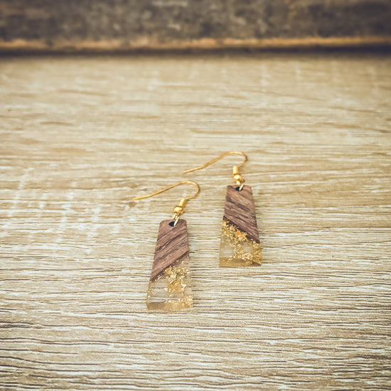 Beautiful Wood and Gold Fleck Resin Earrings