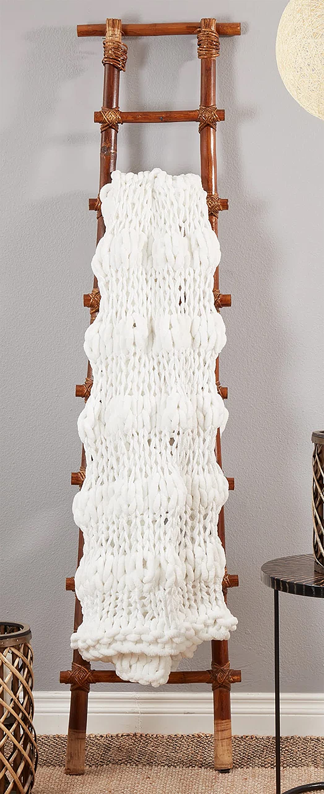 Fennco Styles Chunky Cable Knit Throw Blanket 50" W X 60" L – White Cozy Blanket for Couch, Bedroom, Living Room and Office Décor