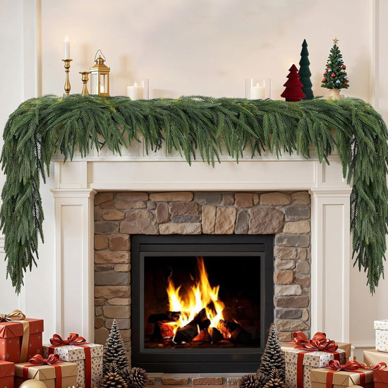 KYGDS Christmas Norfolk Pine Garland 6FT Real Touch Artificial Greenery Green