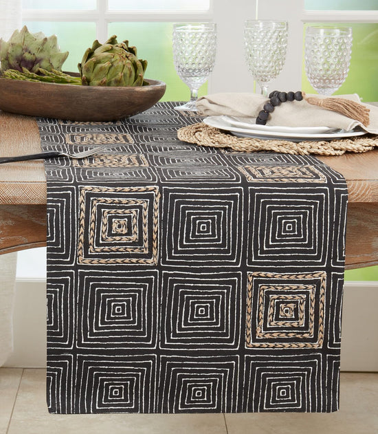 Embroidered Maze Design Cotton Table Runner 16" W x 72" L — decorative tabletop piece for home entertaining seasonal decorating choice