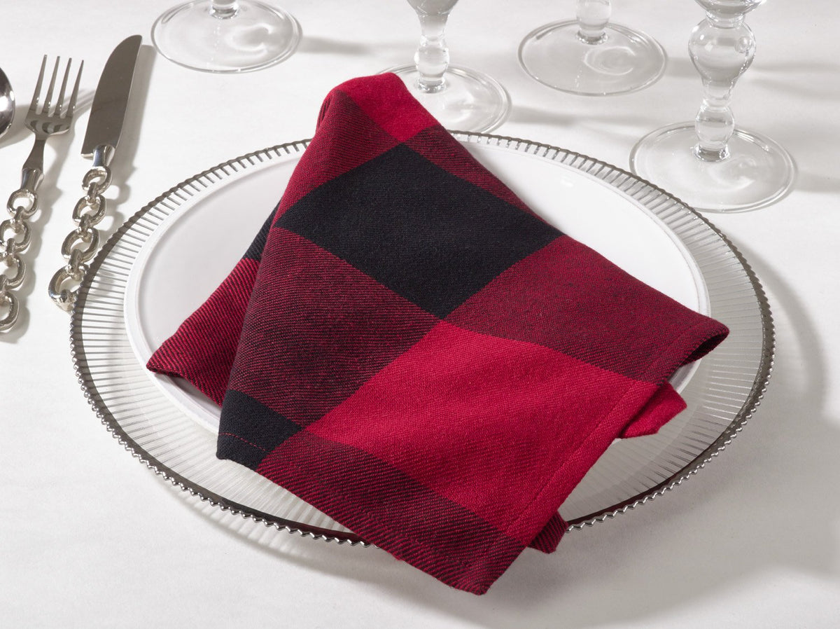 Holiday Black Buffalo Check Plaid Cotton Cloth Napkins 20"x20", Set of 4 — table decor for gatherings holidays and entertaining decorative design