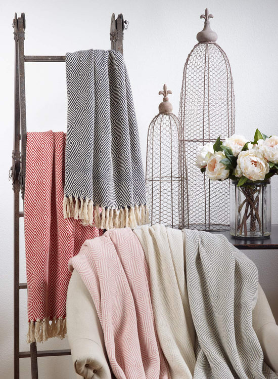 Sevan Collection Soft 100% Cotton Diamond Weave Throw Blanket, 50" W x 60" L
