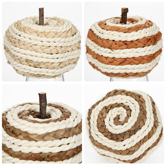 Hollyone Fall Pumpkin Decor 3 PCS Faux Rattan Pumpkins Small Orange Brown