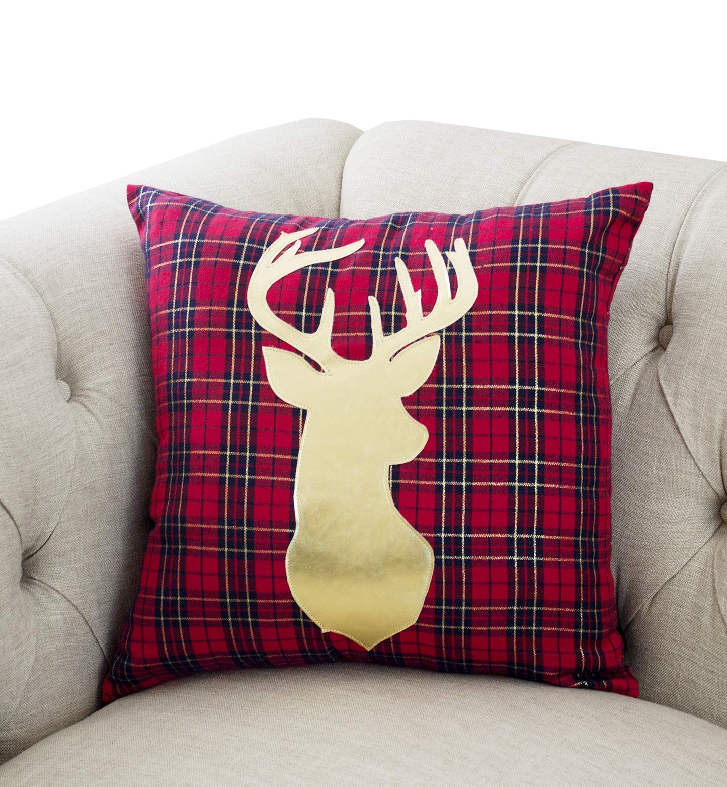 Fennco Styles Holiday Tartan Plaid Deer Christmas Decorative Throw Pillow Cover
