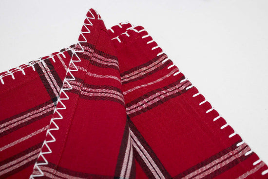 Fennco Styles Contemporary Plaid Whip Stitched Flange 100% Pure Cotton Table Linens – Red Table Linens for Christmas Banquets, Family Gathering, Special Events and Home Décor