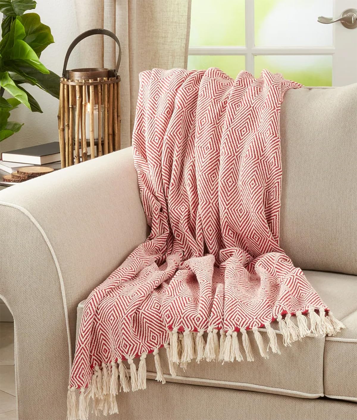 Fennco Styles Sevan Collection Soft 100% Cotton Diamond Weave Throw Blanket, 50" W x 60" L
