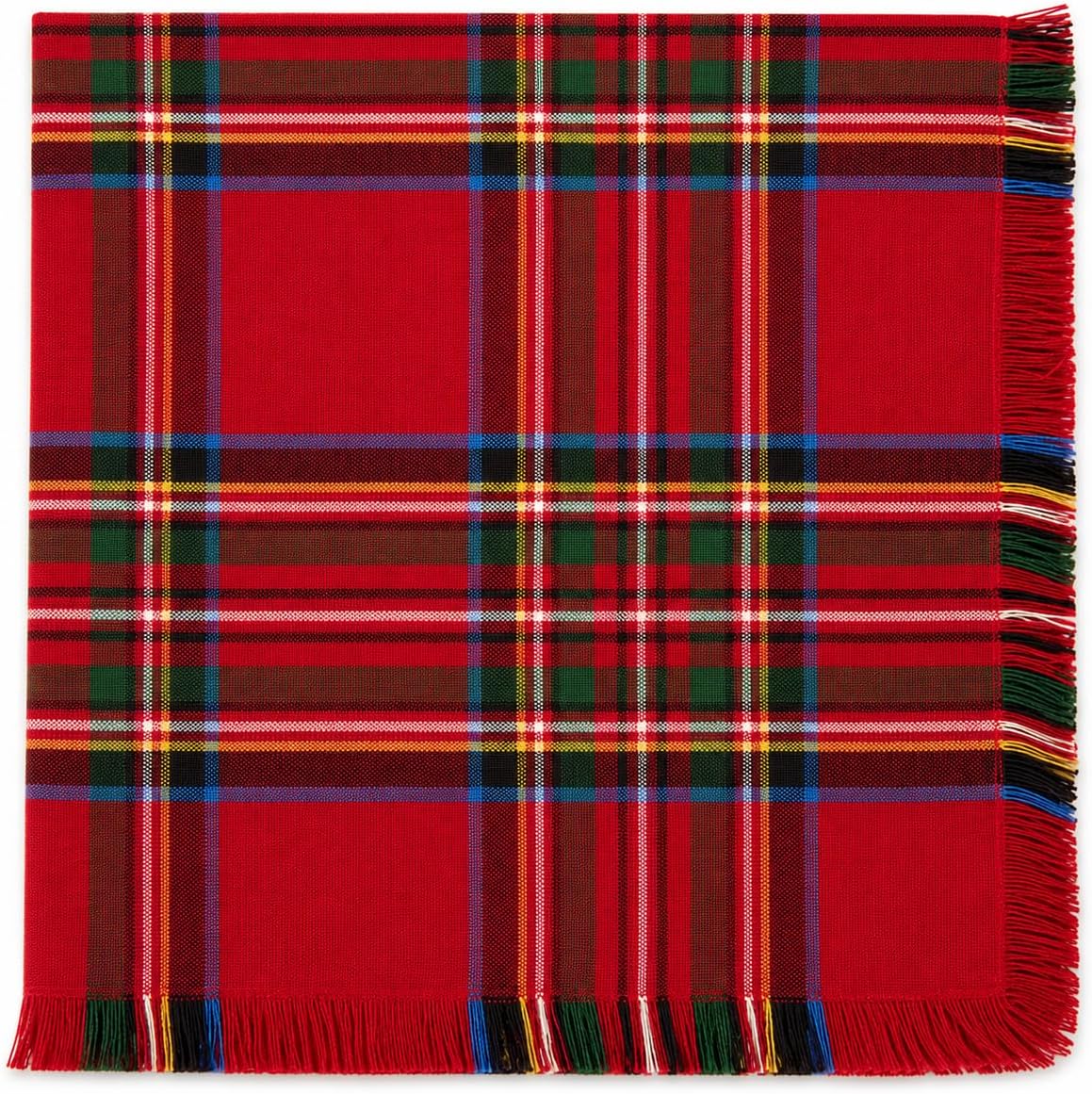 Christmas Tartan Cloth Napkins with Fringe 20" X 20", Set of 4 — decorative table accent for dining room styling home styling accent