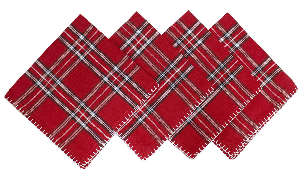 Fennco Styles Contemporary Plaid Whip Stitched Flange 100% Pure Cotton Table Linens – Red Table Linens for Christmas Banquets, Family Gathering, Special Events and Home Décor