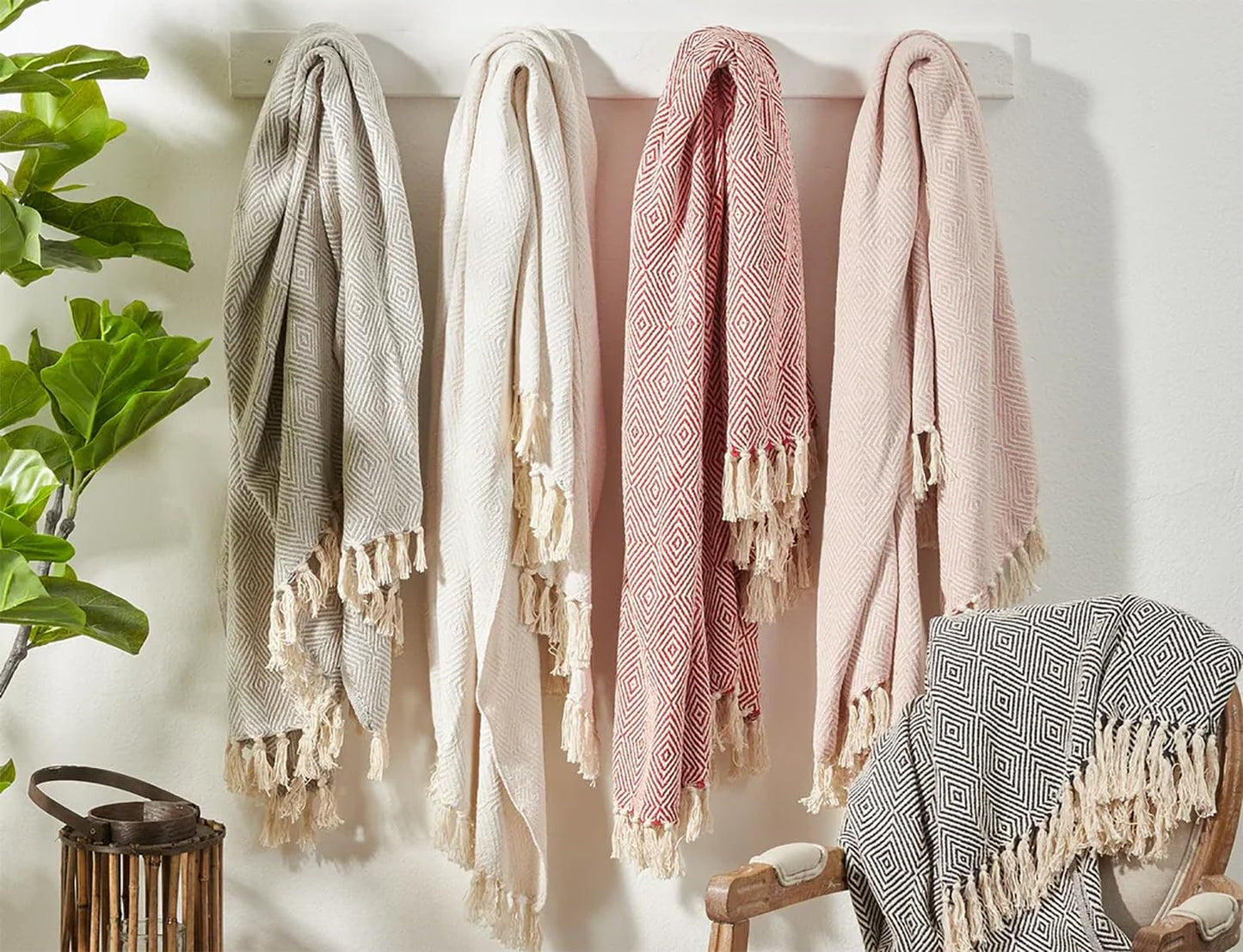 Fennco Styles Sevan Collection Soft 100% Cotton Diamond Weave Throw Blanket, 50" W x 60" L
