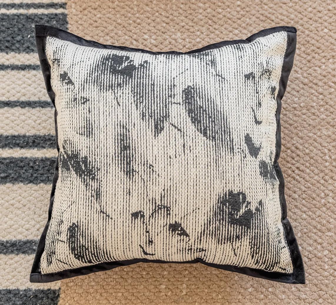 Art Style Leaf Feather Design Jacquard Throw Pillow Cover 18" W X 18" L – Black Woven Square Cushion Case for Couch, Sofa, Bedroom, Office and Living Room Décor
