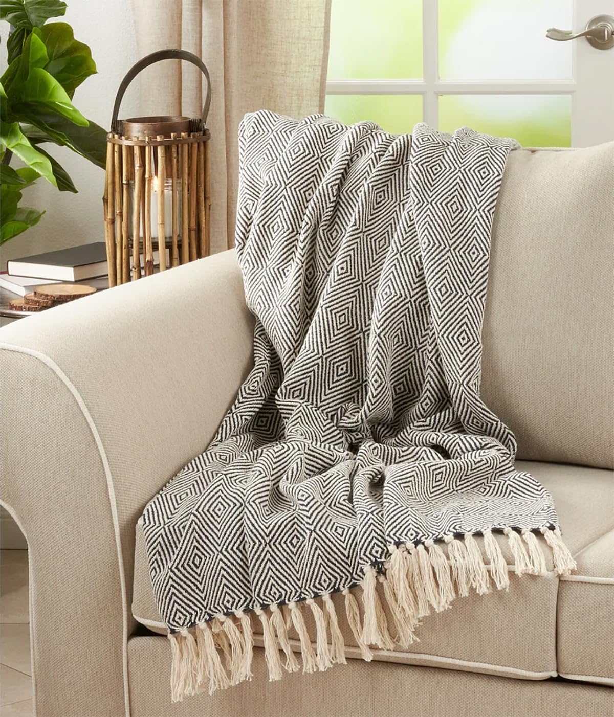 Fennco Styles Sevan Collection Soft 100% Cotton Diamond Weave Throw Blanket, 50" W x 60" L