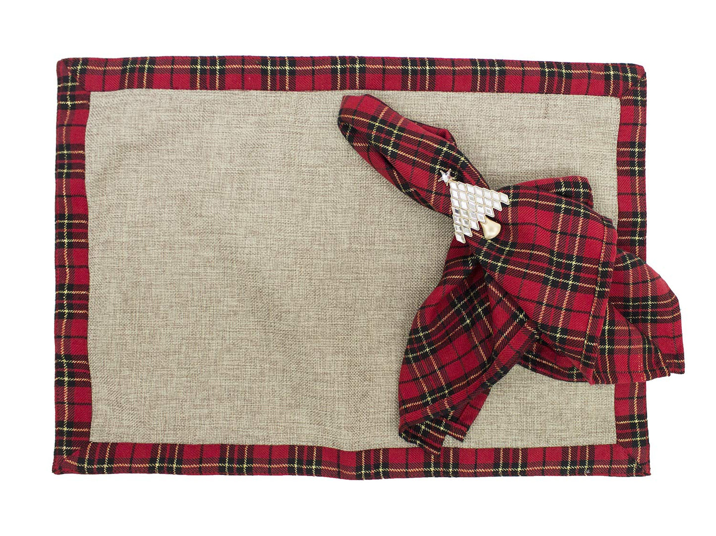 Fennco Styles Holiday Deer Tartan Plaid Ruffle Border Christmas Decorative Throw Pillow