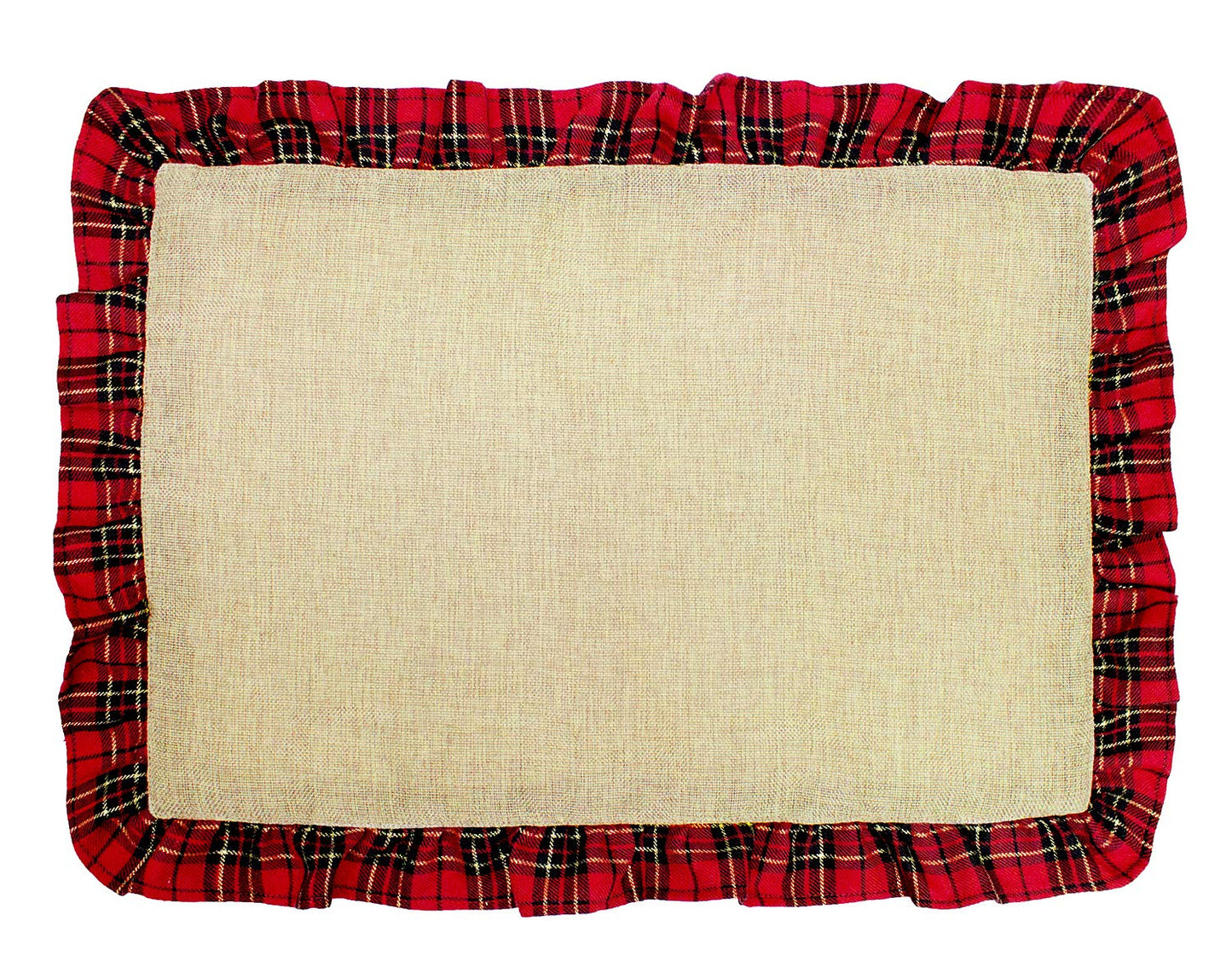 Fennco Styles Holiday Deer Tartan Plaid Ruffle Border Christmas Decorative Throw Pillow
