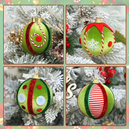 SUPREME XMAS 12 Pcs Velvet Christmas Ornaments Set 80mm Green Red White