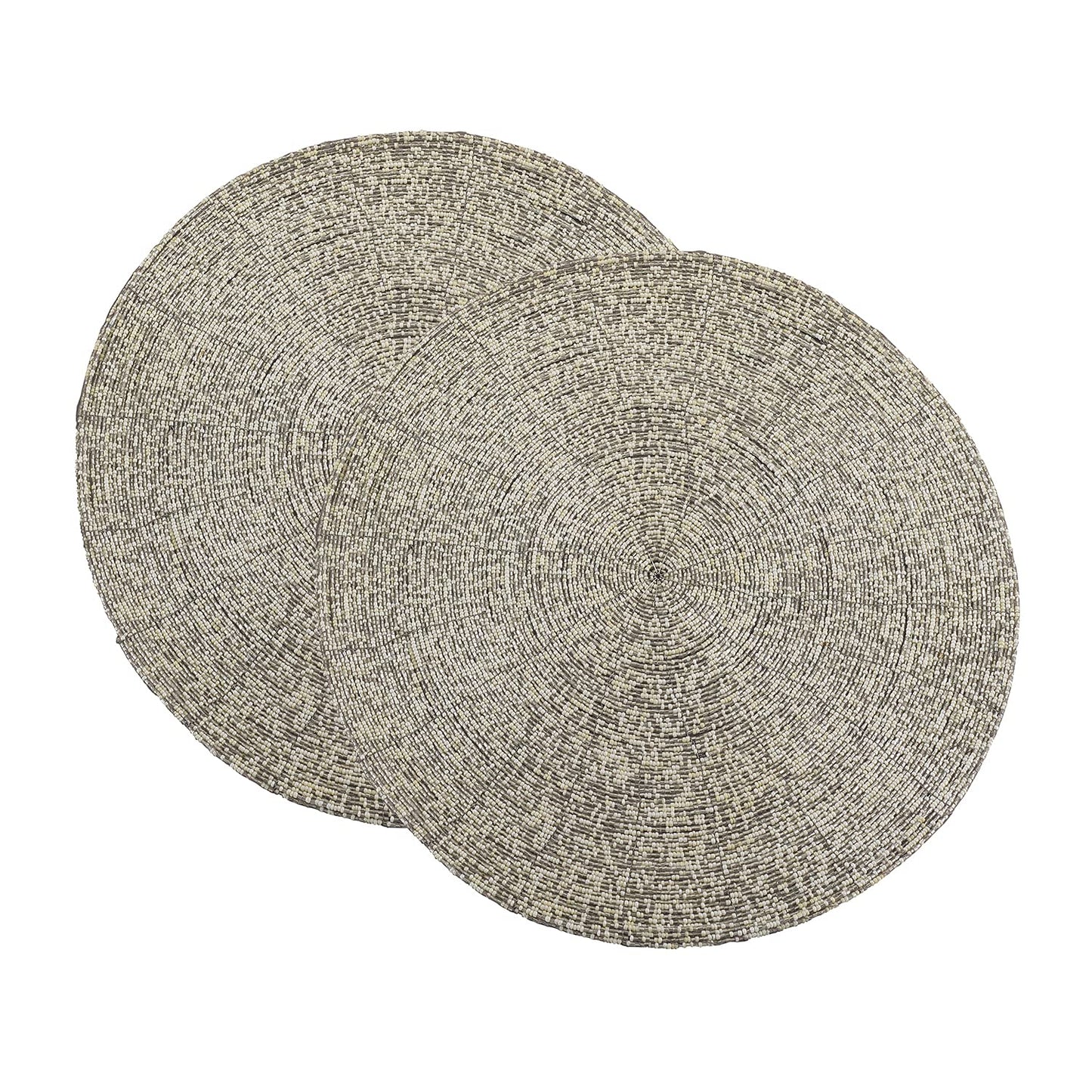 Fennco Styles Parle Noël Collection Contemporary Silver Glass Beads Placemats 14 x 14 Inch Round, Set of 2 – Hand Beaded Table Mat for Banquets, Family Gathering, Special Events and Home Décor