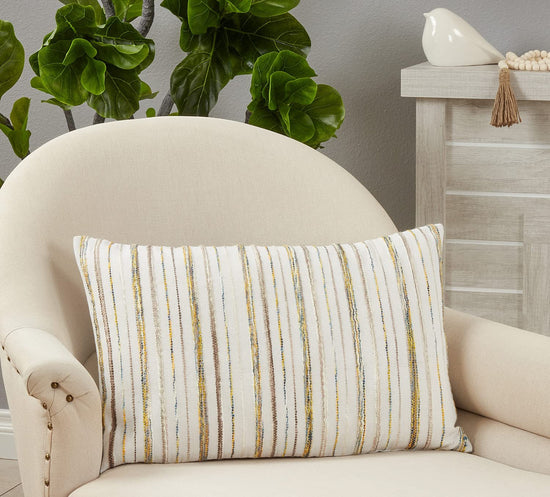 Boho Fringe Striped Decorative Throw Pillow 16" W x 24" L - Natural Cushion for Home, Couch, Living Room, Bedroom, Office Décor
