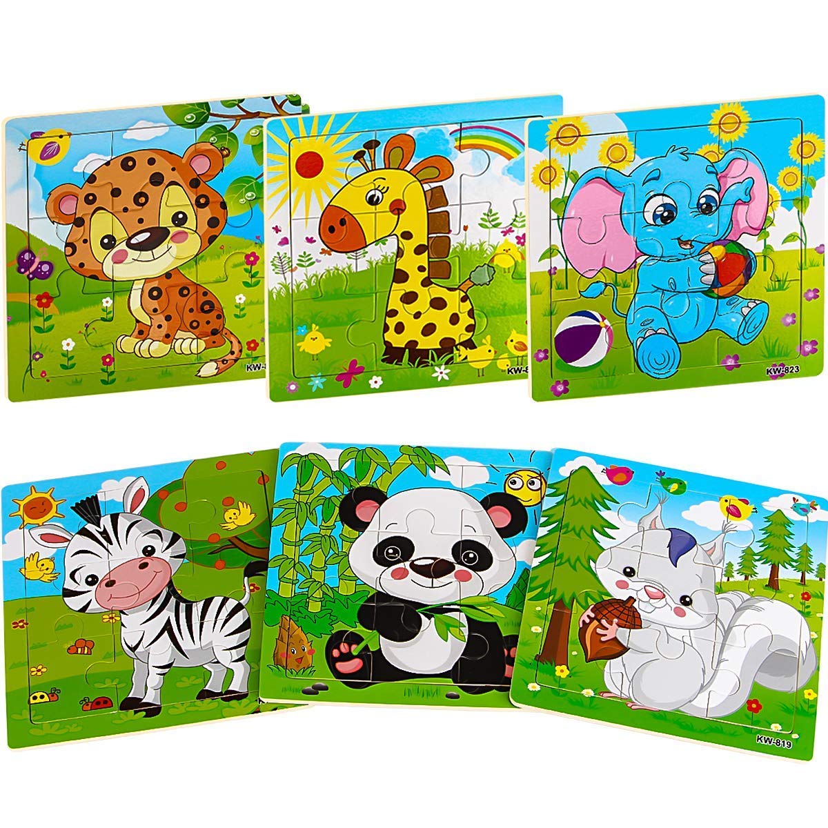 My First Animal Puzzle Adventure, 6 Pack Wooden Montessori Puzzles for Toddlers Ages 3+