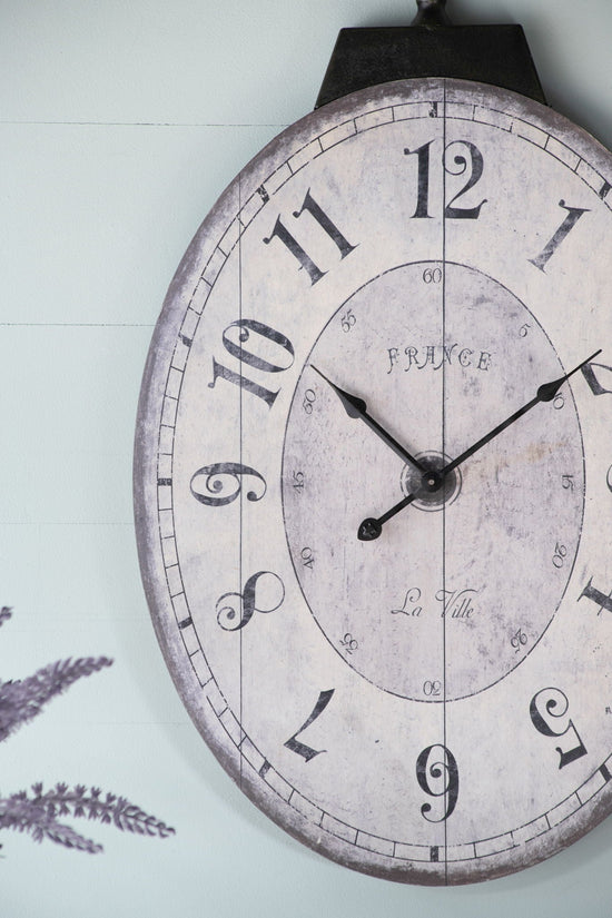 Antique Oval Wall Clock with Easy-Hang Design - Ivory