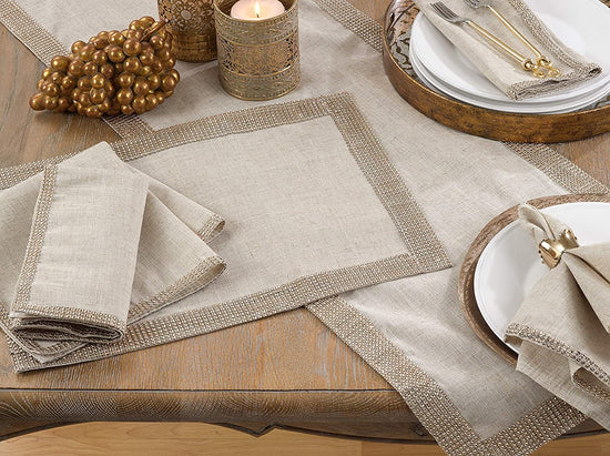 Elegant Lily Collection Studded Design Cloth Napkins 20" W x 20" L, Set of 4 - White Rhinestone Dinner Napkins for Dining Table, Banquets, Family Gathering and Special Occasion
